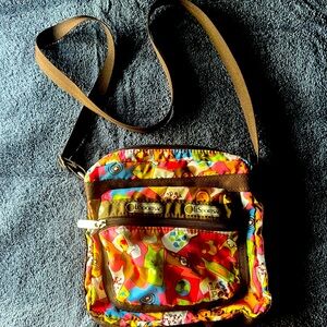 LeSportsac 3 Zipper Crossbody Bag Multicolor Ride on Earth Day Tee Print